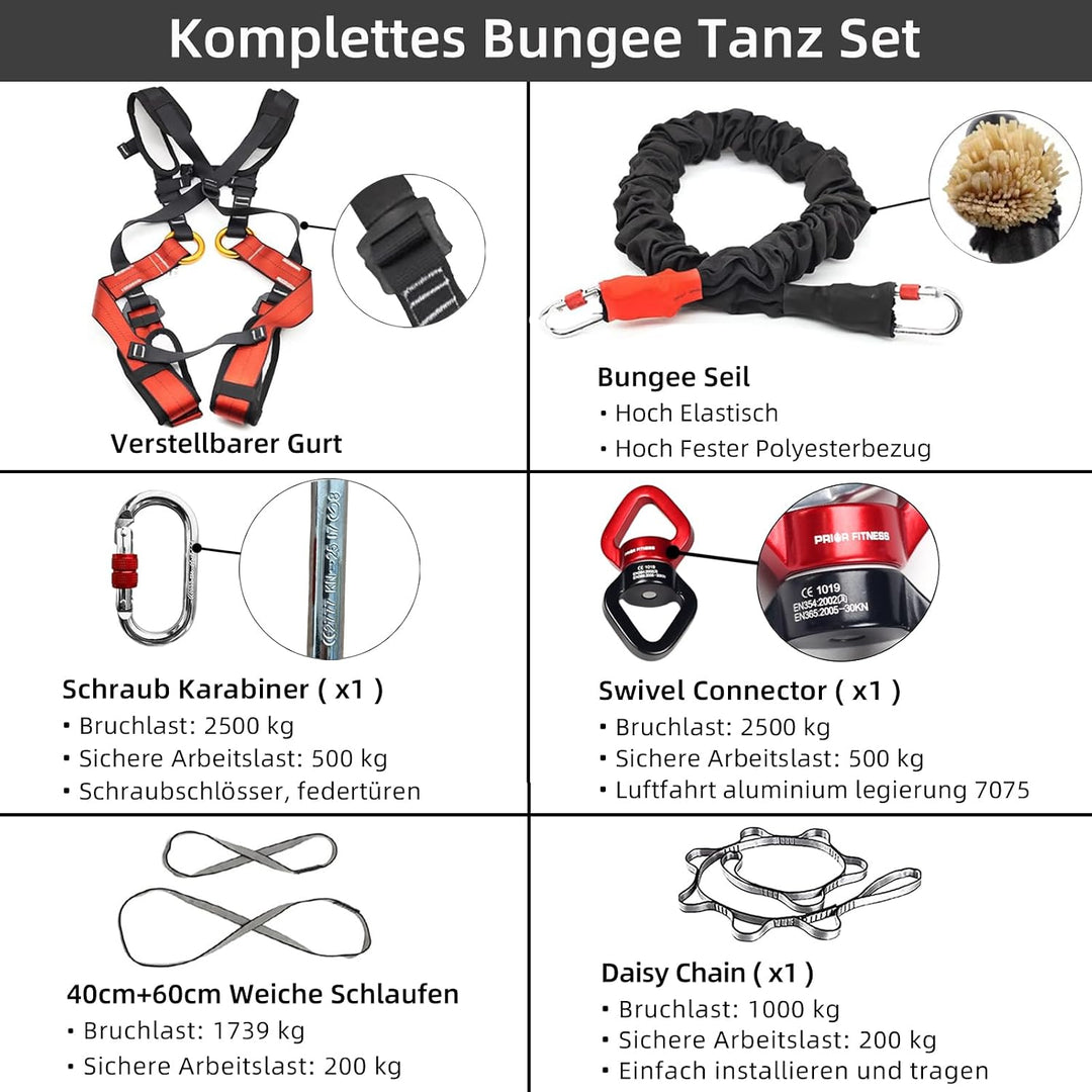PRIOR FITNESS Aerial-Bungee-Fitness-Set-4D-Yoga-Dance-Dehnseil (hochfester Nylon), verstellbares Gur