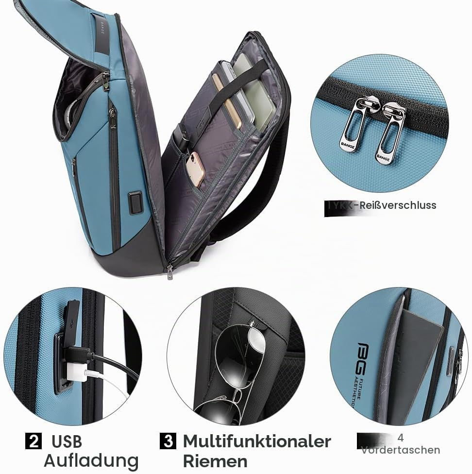 BANGE Business-Smart-Rucksack, wasserdicht, 39,6 cm (15,6 Zoll), Laptop-Rucksack mit USB-Ladeanschlu