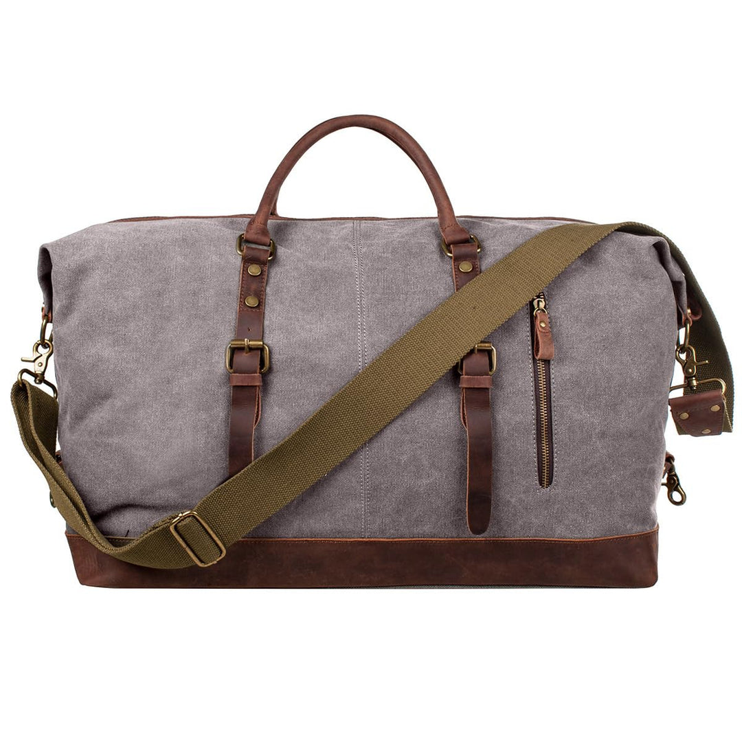 S-ZONE Reisetasche 60L Vintage Canvas Crazy Horse Leder Trim Unisex Handgepäck Weekender Tasche Spor