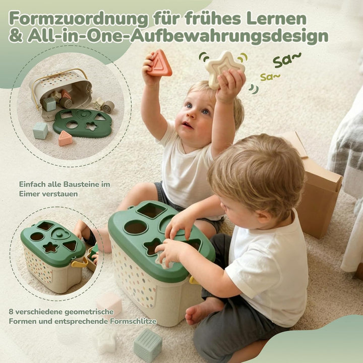Montessori Spielzeug Baby ab 6 Monate, 5 in 1 Baby Spielzeug ab 7 8 9 Monate mit Bauklötze, Stapelri