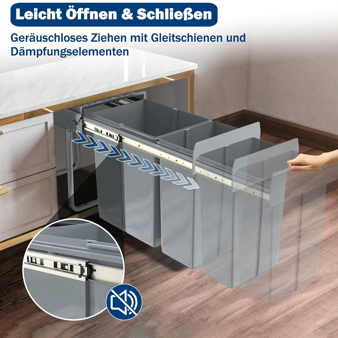 UISEBRT Mülleimer Küche Unterschrank Einbau Abfalleimer Ausziehbar Mülltrennsystem mit Rutsche Kunst