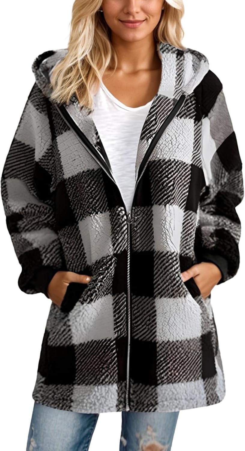 Ansenesna Fleecejacke Damen Mit Kapuze Flauschig Winterjacke Damen Warm Gefüttert Wintermantel Elega