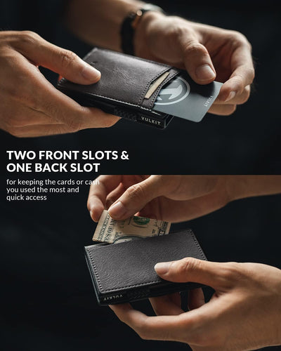 VULKIT Kreditkartenetui Leder Kartenetui RFID Blocking Automatische Pop Up Visitenkartenetui für Kar