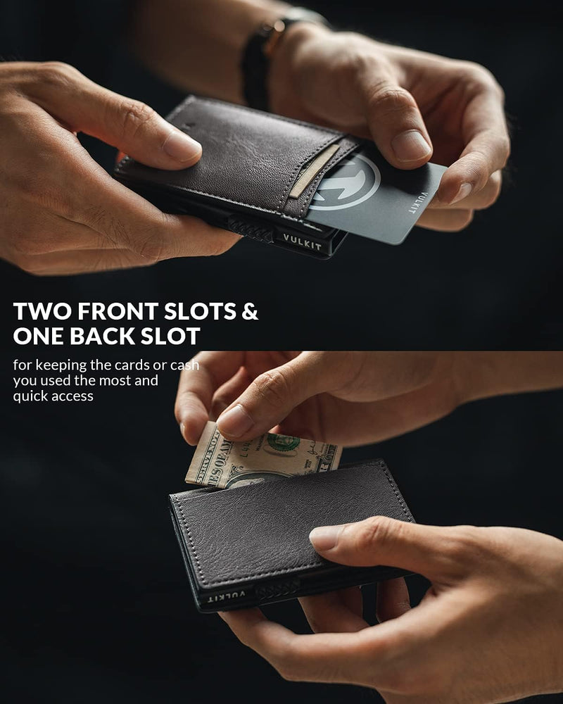 VULKIT Kreditkartenetui Leder Kartenetui RFID Blocking Automatische Pop Up Visitenkartenetui für Kar