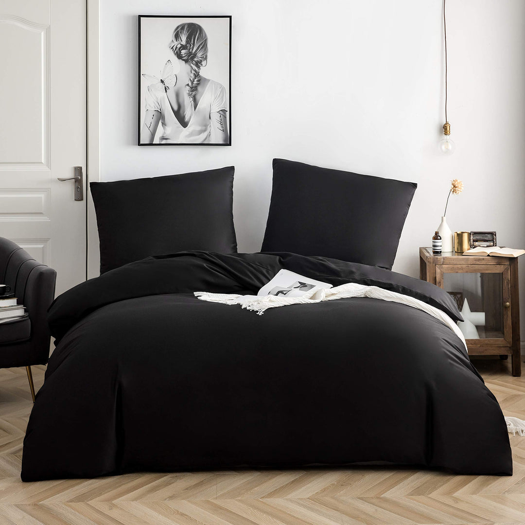 AYSW Baumwolle Bettwäsche 155x220 cm Schwarz 1 Bettbezug mit 1 Kopfkissenbezug 80x80 cm 155 x 220 cm