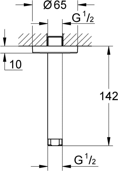 GROHE Rainshower Deckenauslass (Länge 142 mm, Anschlussgewinde ½", langlebig), chrom, 28724000 150 m