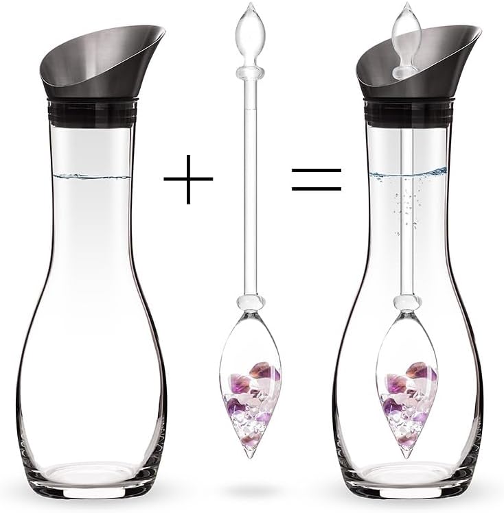 Vitajuwel Wellness Edelsteinwasserset für Zuhause (Karaffe Era & Phiole) mit Amethyst, Rosenquarz &