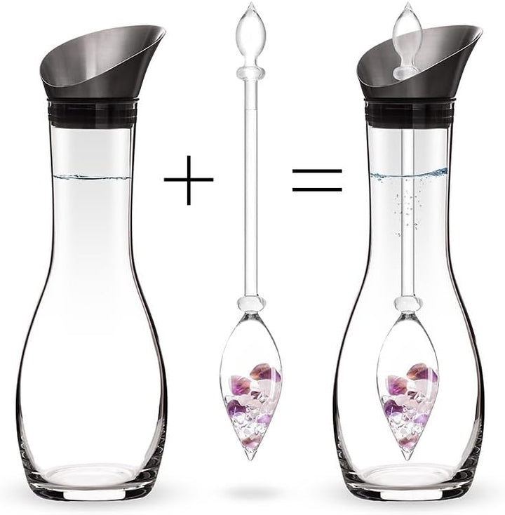 Vitajuwel Wellness Edelsteinwasserset für Zuhause (Karaffe Era & Phiole) mit Amethyst, Rosenquarz &