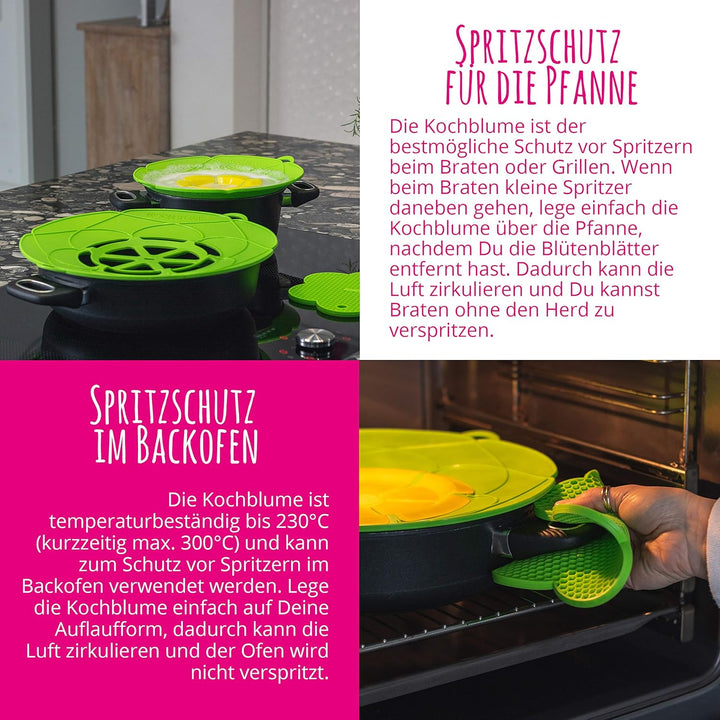 Kochblume Spar-Set für Töpfe von 14 bis 24 cm mit Microfasertuch als Set | Silikon Überkochschutz fü