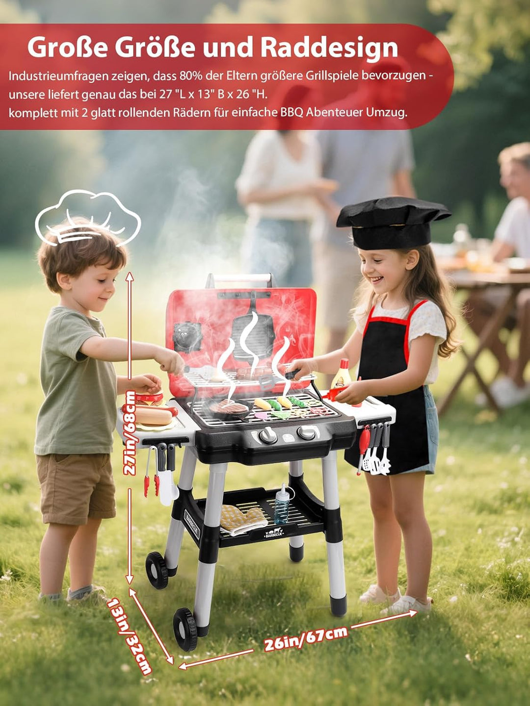 Kinder Küche Spielzeug Barbecue Grill Spielsatz Kochen Interaktives Spielzeug mit Rauch Klang Licht