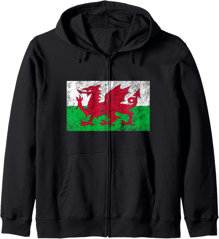 Wales Dragon Flag Welsh Retro Cymru Mittelalter Kapuzenjacke