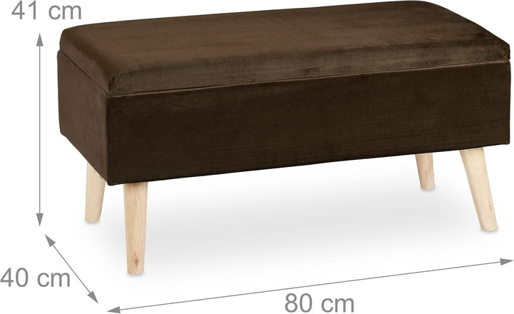 Relaxdays Sitzbank mit Stauraum, Samtbezug, 40 L, gepolstert, Holzbeine, Flur, 2er Truhenbank, 41 x
