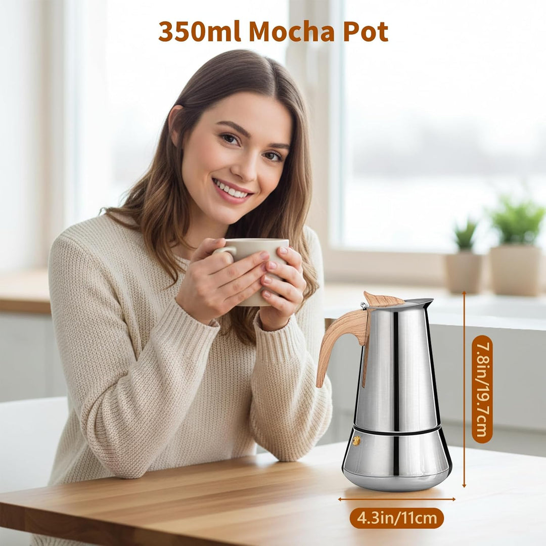 VINATO Edelstahl Espressokocher 6 Tassen (350ml) - Induktionsfähiger Moka Pot für alle Herdarten - I