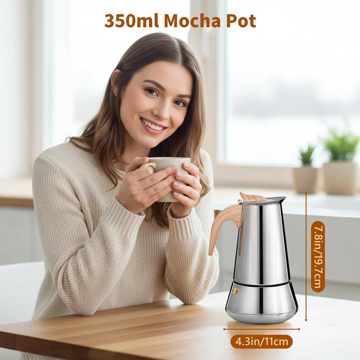 VINATO Edelstahl Espressokocher 6 Tassen (350ml) - Induktionsfähiger Moka Pot für alle Herdarten - I