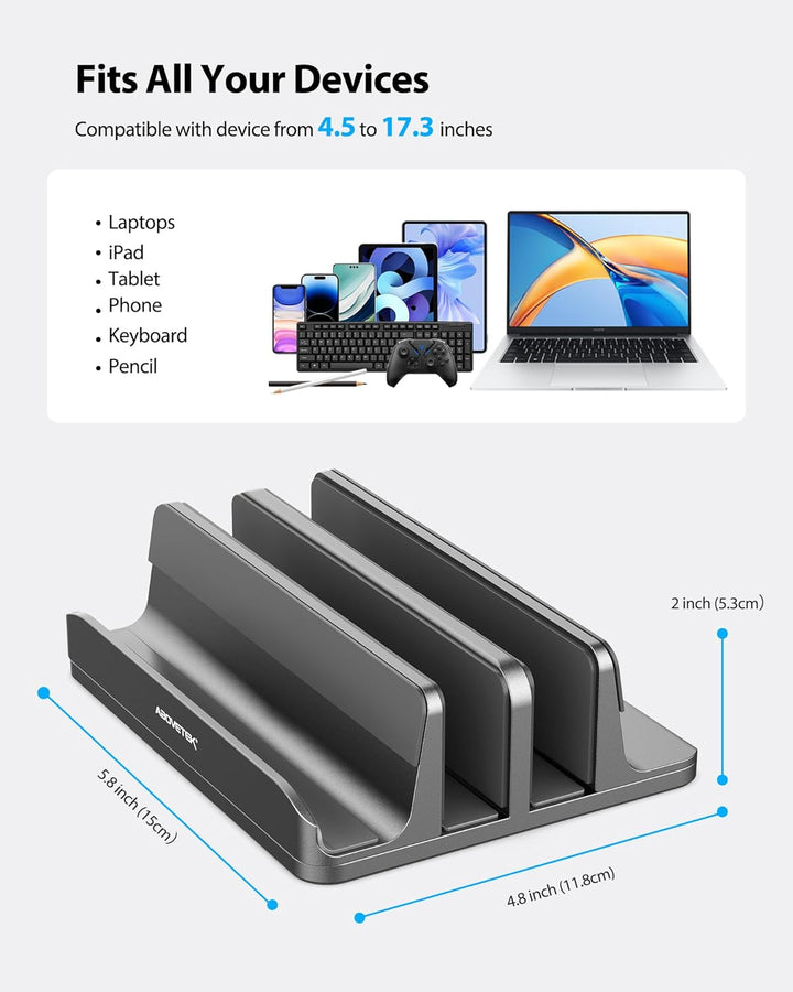 AboveTEK Vertikaler Laptopständer, Laptophalter für Laptop bis zu 17,3 ", Aluminium 4 in 1 Laptop St