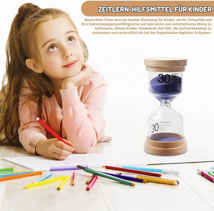 5 Stück Bunter sanduhren Set für kinde, Sanduhren 5 Farben Sanduhr, 3/5/10/15/30 Glas Timer für Schu