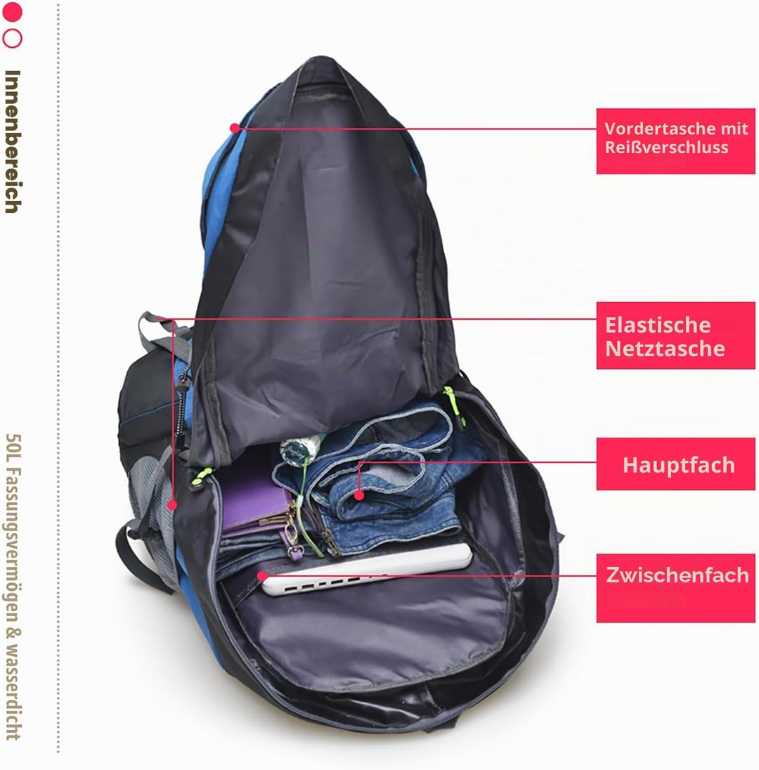 Bseash 50L Leichter wasserfester Wanderrucksack, Outdoor Sport Tagesrucksack Multifunktions Reisetas