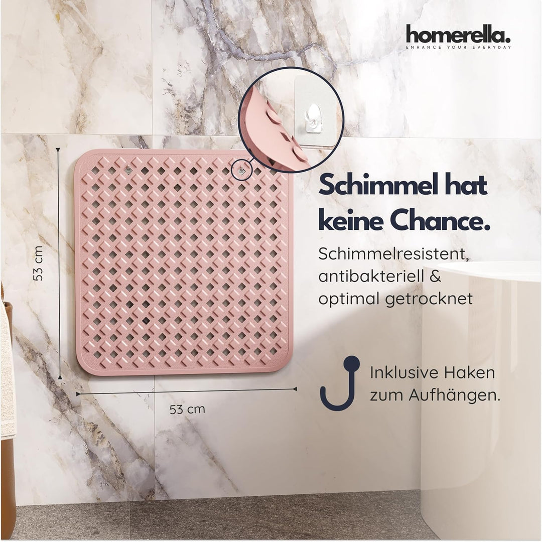 Homerella Duschmatte rutschfest 53x53 cm Dusche - Wanneneinlage Rosé | Inklusive 2 Klebehaken zum pl