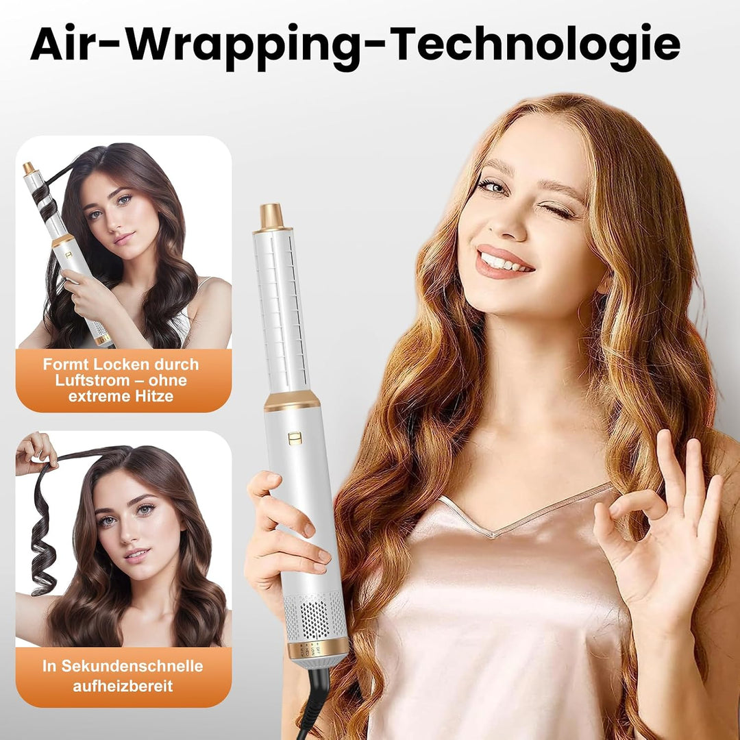 Hair Styler 5-in-1, Airstyler Haarstyler Set mit Rundbürstenföhn, Warmluftbürste, Airflow Lockenstab