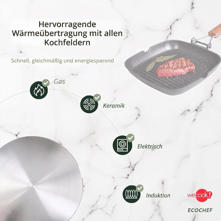 WECOOK! Ecochef - Aluminium Non Stick Grill Pan - Ribbed 20 X 20 cm, 20 X 20 cm