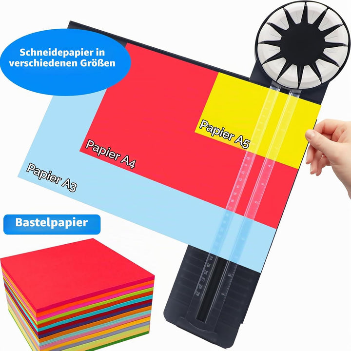Kantenschneider für Papierarbeiten,12-in-1Schneidemaschine Papier Mit Schnittlinienführung Und Seite