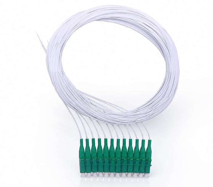 Elfcam® - LWL Pigtail Set Singlemode OS2 mit Steckertyp LC/APC, Besteht aus 12 Einzelnen Glasfaser-P