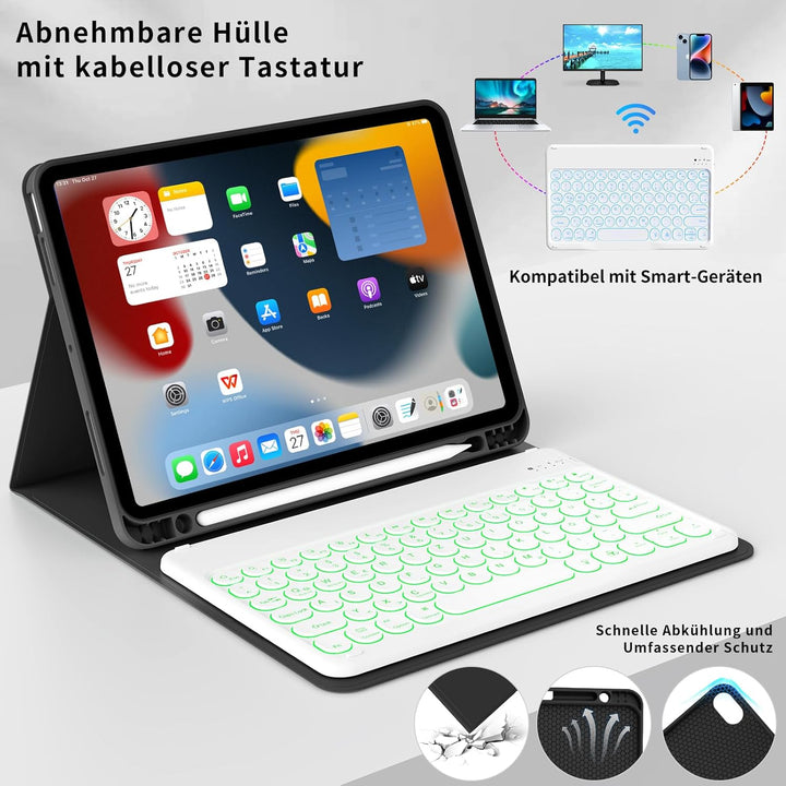 aoub Hülle mit Tastatur für iPad Air 11 Zoll 2025 M3/2024 M2, Kompatibel mit iPad Air 7./6./ 5./ 4.