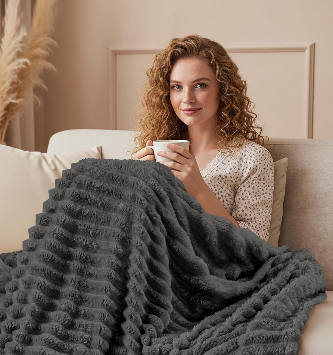 Utopia Bedding Streifen Kuscheldecke Flauschig [127x152 cm, Grau] Weiche, leichte und warme Fleecede
