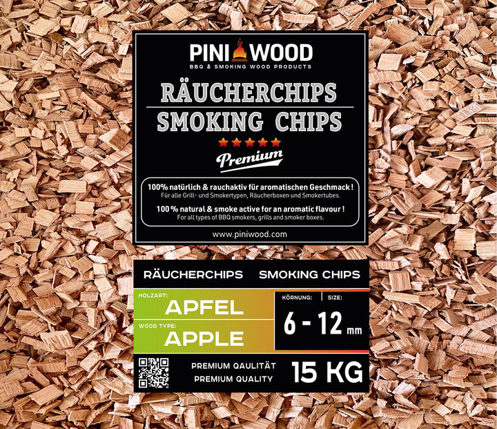 PINI 15 Kg Räucherchips Apfel 6-12 mm Smoking Chips Räucherspäne