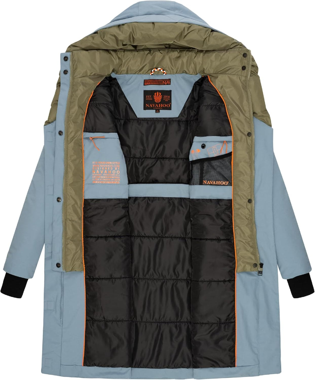 Navahoo Damen Mantel Lange warme Winter Steppjacke mit Kapuze Snowelf XS-XXL S Powder Blue, S Powder