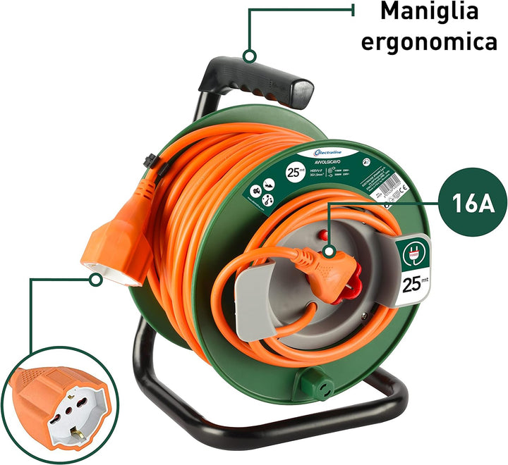 Electraline 49232 Kabeltrommel mit Stecker Universal passend für Geräte von Gartenarbeit, Thermoschu