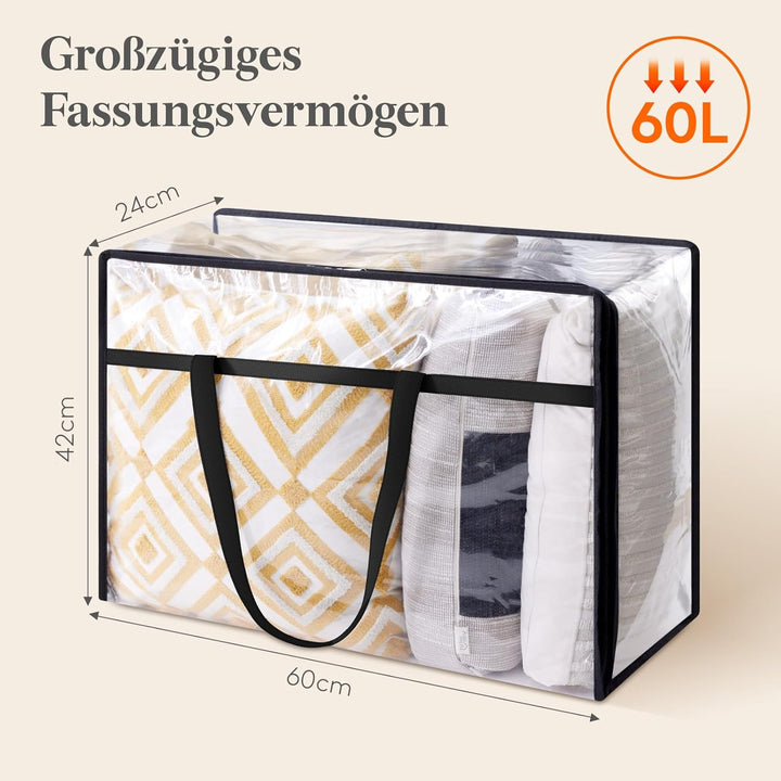 Lifewit 4 Stück Transparente Plastik Aufbewahrungstasche, 60L Kleiderschrank Organizer Aufbewahrungs