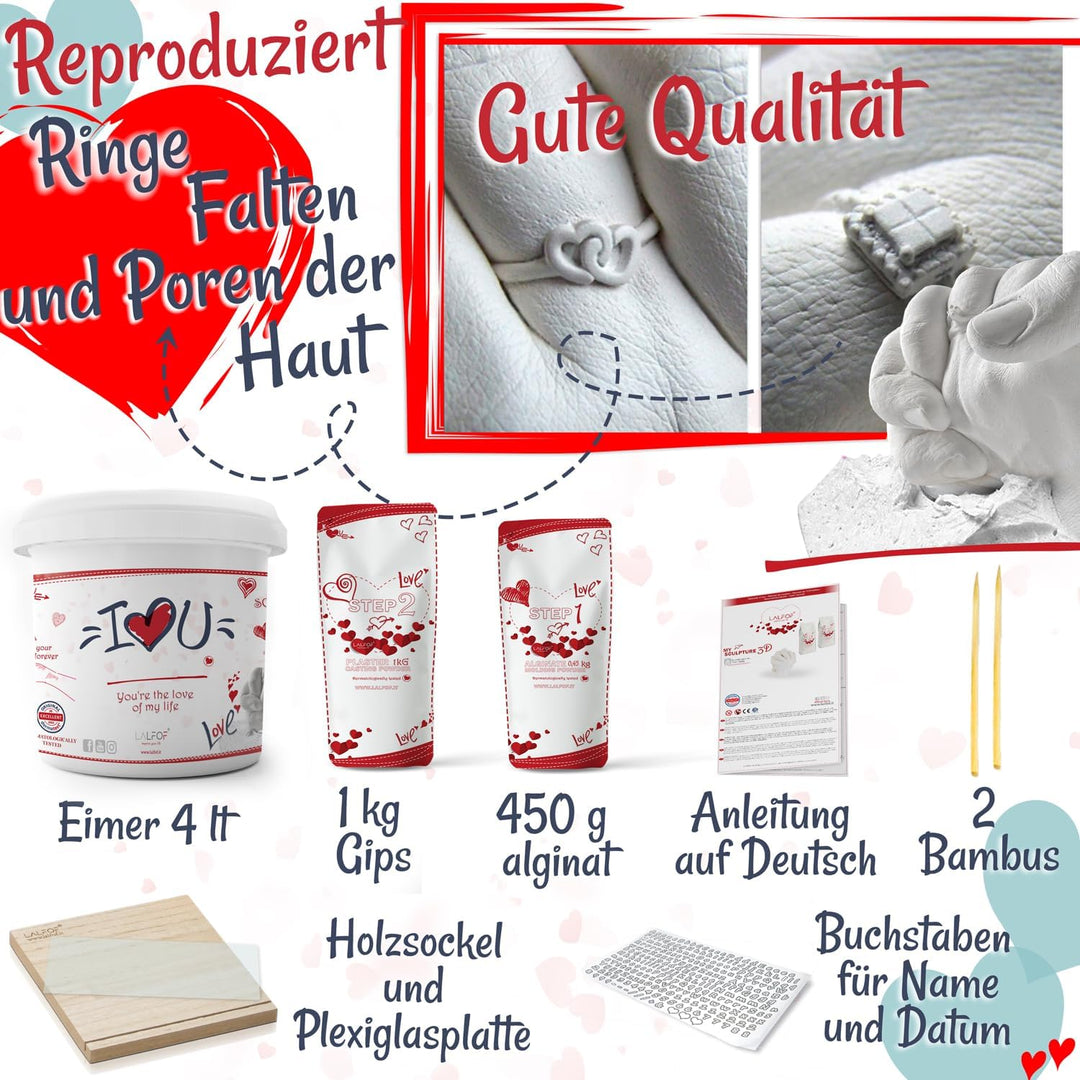 LALFOF 3d Handabdruck Set Für Paare Anpassbar mit NAME. Gips Handabdruck Set Paare mit Personalisier
