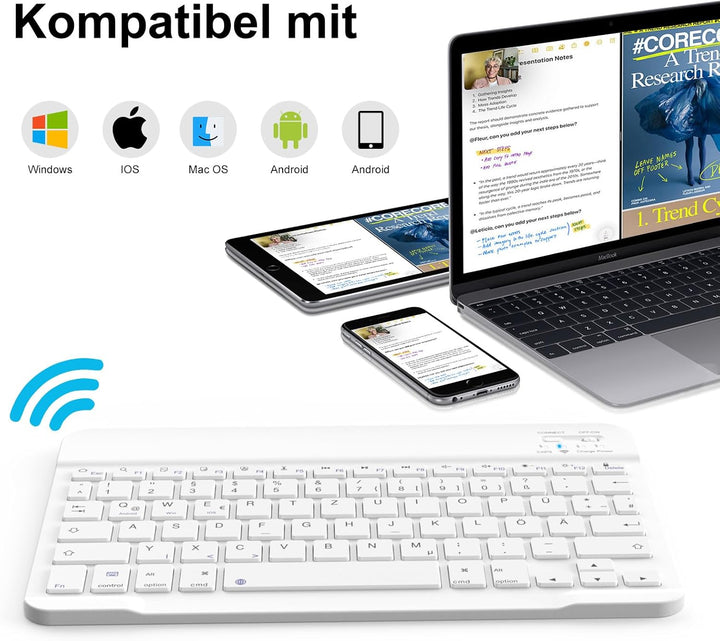 ZOYU Bluetooth Tastatur mit QWERTZ Layout für iPad Air, Pro, 10,2, 9,7, Mini, Tablets, PC, Windows,