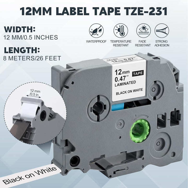 Thboxes 6 Rollen Etikettenband 12mm TZe-231 TZe-431TZe-531TZe-631 TZe-731 Kompatibel mit Brother P-T