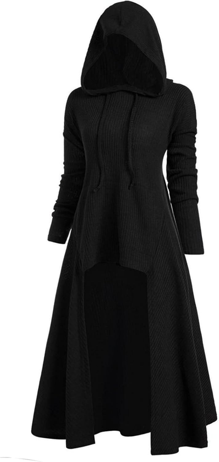 Lange Umhang mit Kapuze DamenVintage Einfarbig Poncho RobeHalloween KostümLeichte TrenchcoatWinddich