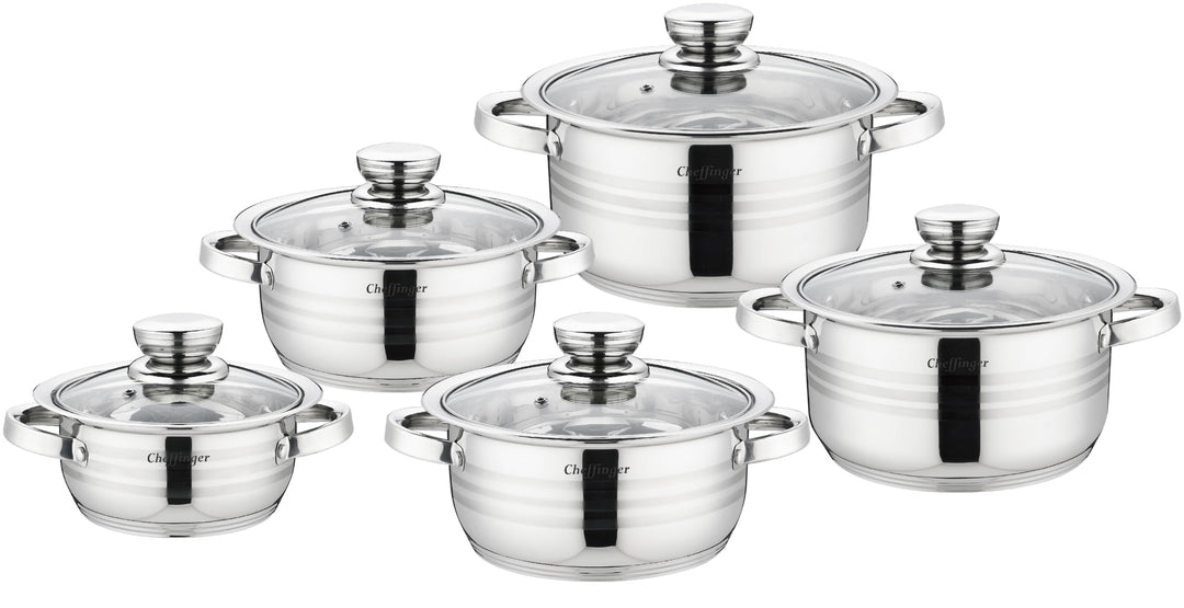 10-tlg Edelstahl Kochgeschirr Set Induktion Kochtopf Topf mit Deckel