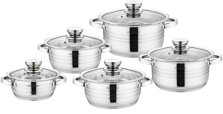 10-tlg Edelstahl Kochgeschirr Set Induktion Kochtopf Topf mit Deckel