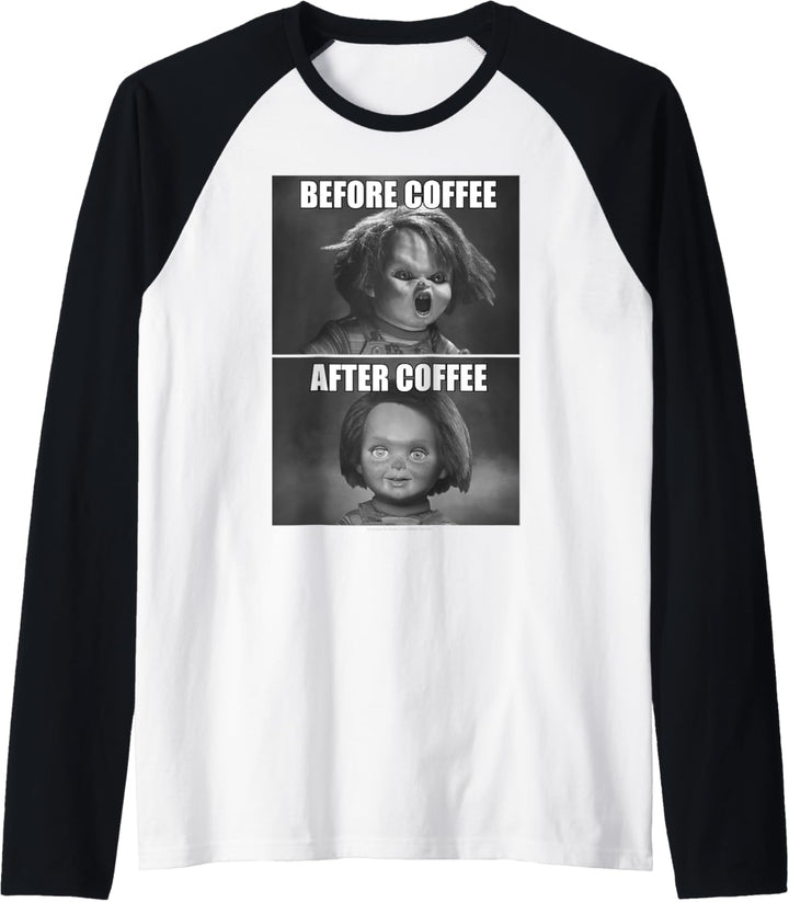 Child's Play Chucky Before Coffee After Coffee Raglan
