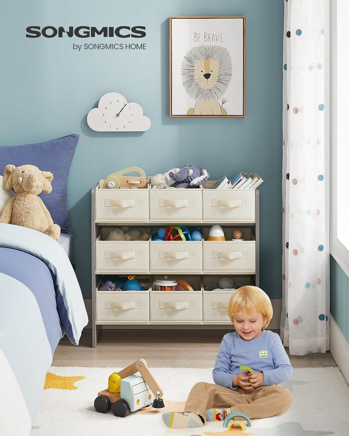 SONGMICS Kinderregal, Spielzeugregal, Bücherregal Kinder, mit 9 Aufbewahrungsboxen aus Vliesstoff, K