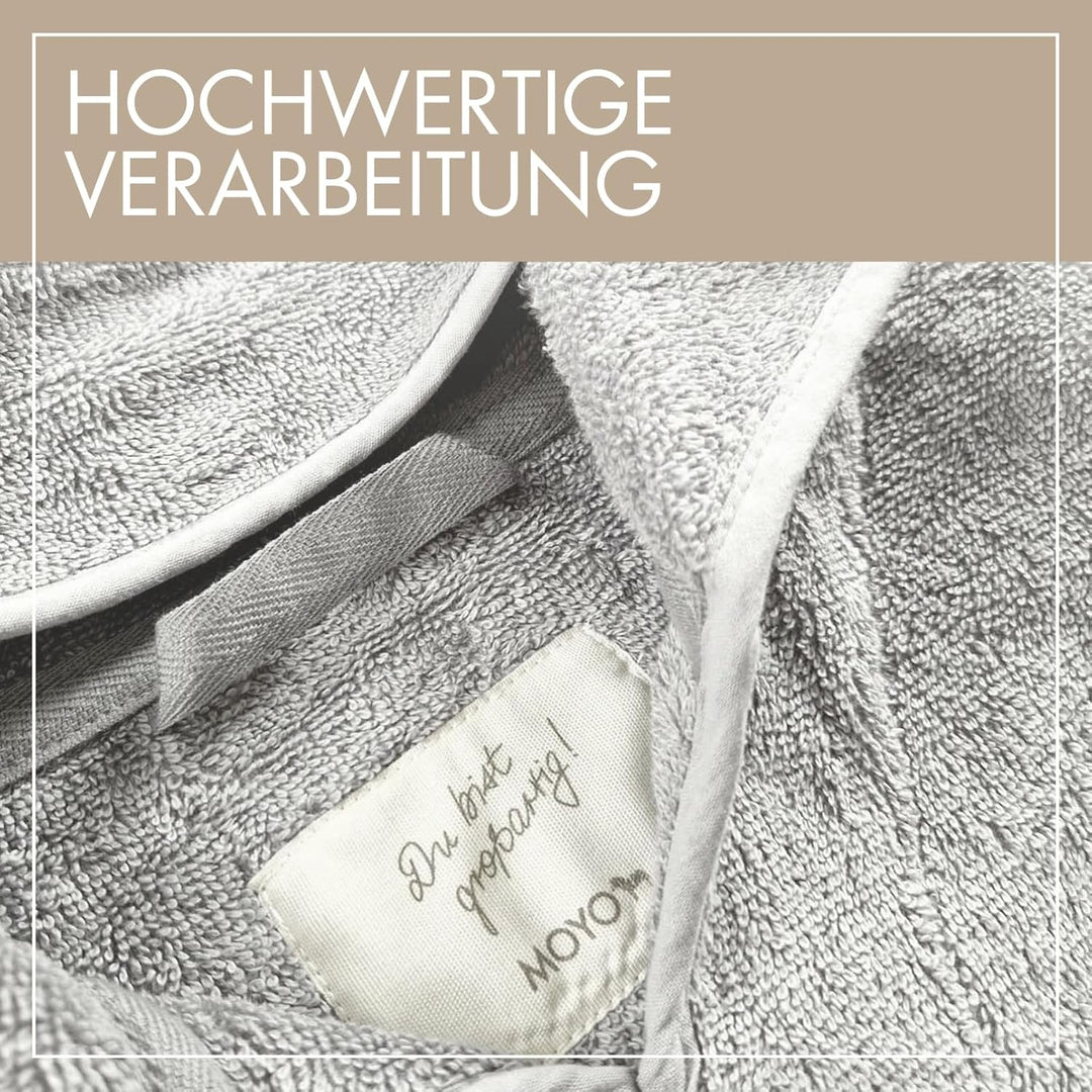 MOYO Baby Badeponcho Mit Bärenohren in Grau - Kapuzenhandtuch für 0-3 Jahre Aus 100% Frottee-Baumwol