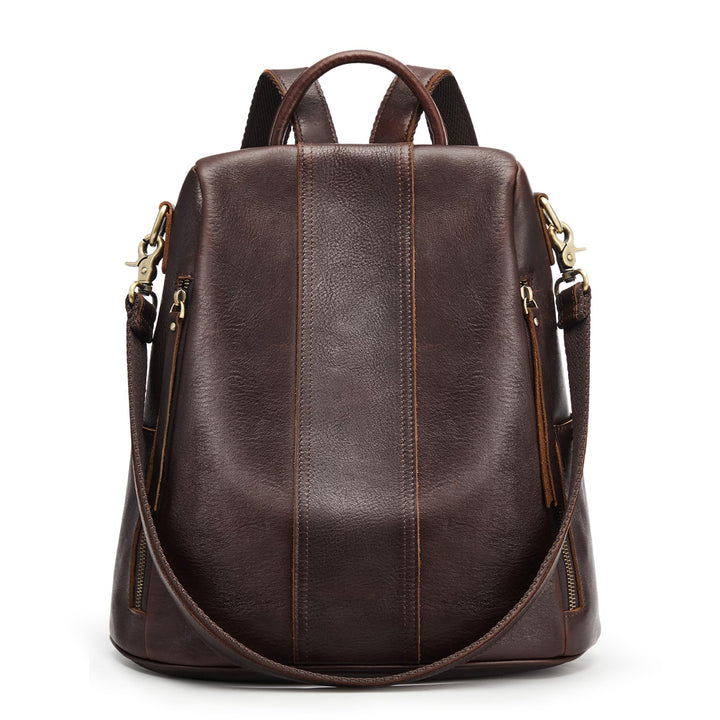 S-ZONE Damen Rucksack Wasserdicht Weiches Echtleder Anti Diebstahl Mode Schultasche Handtasche Casua