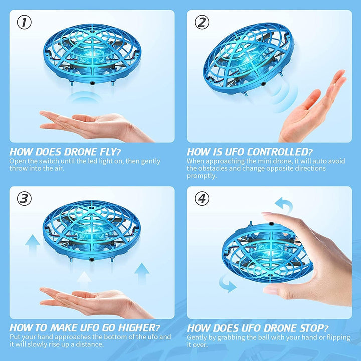 UFO Mini Drohne, UFO Flying Ball Fliegendes Spielzeug Helikopter mit 360° Rotierenden und LED für 4-