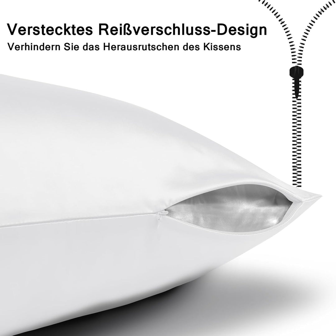 2er Set Seidenkissenbezug 40x60, Ravmix Kissenbezüge aus Seide, für Haar und Haut, mit verstecktem R