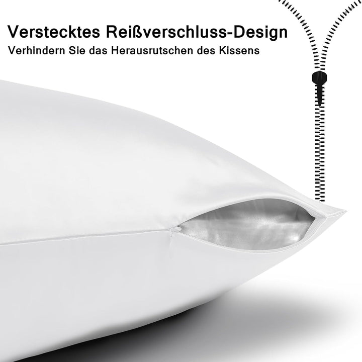 2er Set Seidenkissenbezug 40x60, Ravmix Kissenbezüge aus Seide, für Haar und Haut, mit verstecktem R