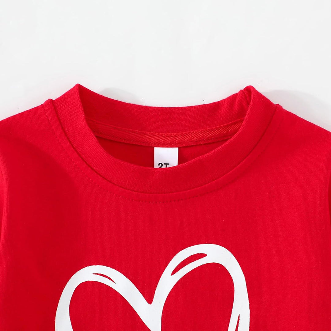 Mädchen Langarmshirt Baumwolle Herz Oberteile Rundhals Bluse Kinder Valentinstag Langarm Shirt Kleid