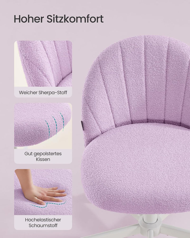 SONGMICS Homeoffice-Stuhl, Schminkstuhl aus Teddy-Fleece, Schreibtischstuhl, Schaumstoffpolsterung,