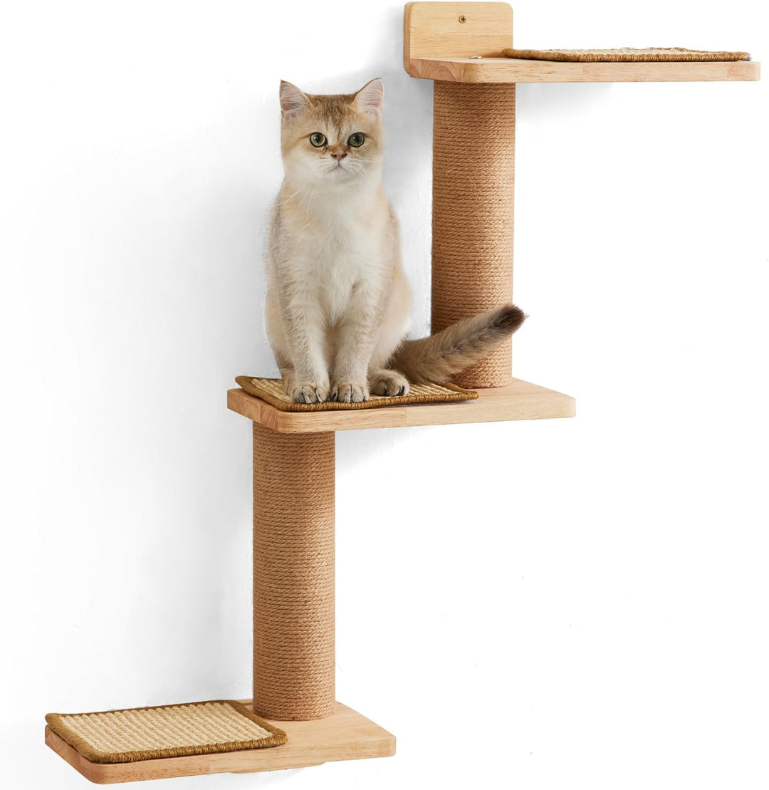 FUKUMARU Kletterwand Katze, Katze Wandregale aus Massives Gummiholz und Jute, 3 in 1 Transformable K