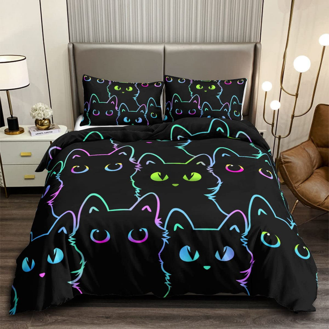 HOSIMA Katzen-Bettwäsche-Sets für Jungen und Mädchen, Kinder, niedlich, bunt, Farbverlauf, Cartoon,