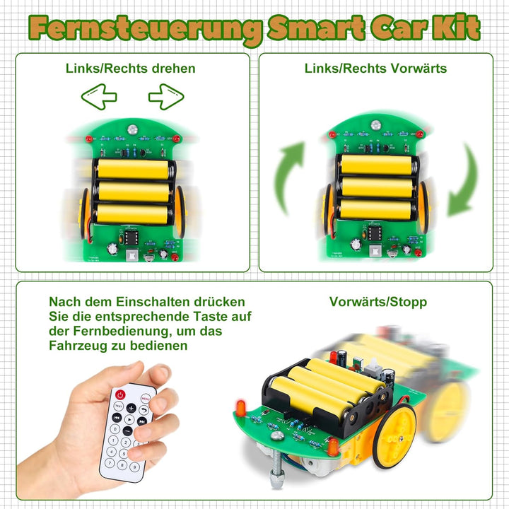 Praxis Löten Lernen Ferngesteuertes Auto Kit, Anfänger DIY 2WD Smart Robot Car Bausatz Elektronische